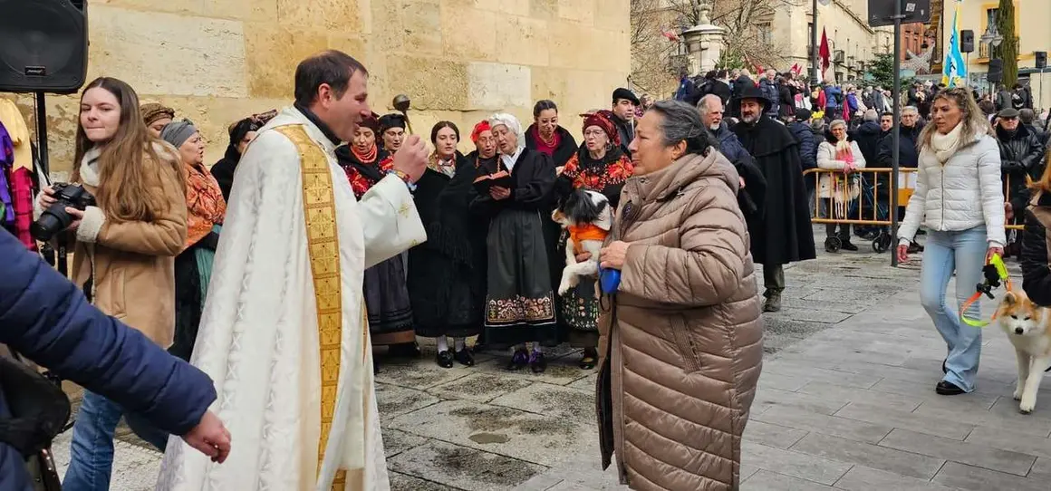 Bendici&oacute;n de mascotas por San Ant&oacute;n en el entorno de San Marcelo, este domingo en el centro de Le&oacute;n. Foto: Le&oacute;n 24 Horas