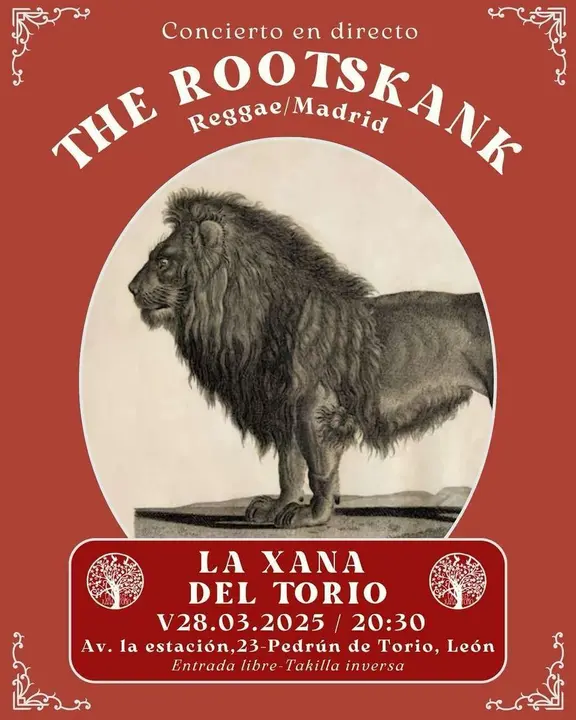 Cartel del concierto de The Rootskank en La Xana de Tor&iacute;o.