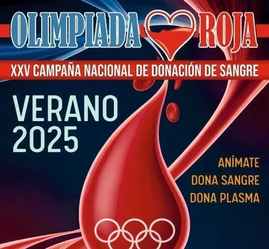 Cartel de la Olimpiada Roja de Donantes de sangre este verano.
