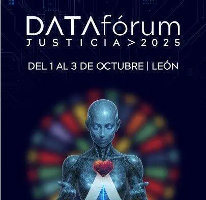 Cartel oficial del DATAf&oacute;rum Justicia 2025, que se celebrar&aacute; en Le&oacute;n del 1 al 3 de octubre. Foto: Ministerio de la Presidencia, Justicia y Relaciones con las Cortes