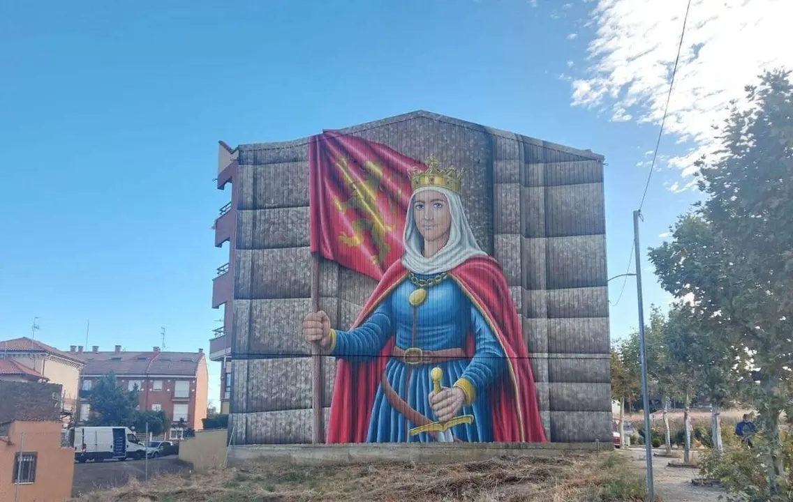 El nuevo mural de Manuel Garc&iacute;a Juan en Sahag&uacute;n est&aacute; dedicado a Urraca I. | APL