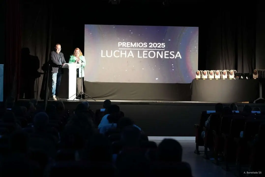 Participantes y premiados en la gala de la lucha leonesa celebrada en el auditorio Caf&eacute; Quijano. Antonio Barre&ntilde;ada.