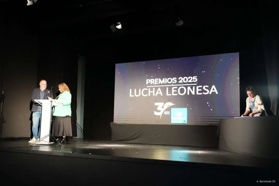 Participantes y premiados en la gala de la lucha leonesa celebrada en el auditorio Caf&eacute; Quijano. Antonio Barre&ntilde;ada.