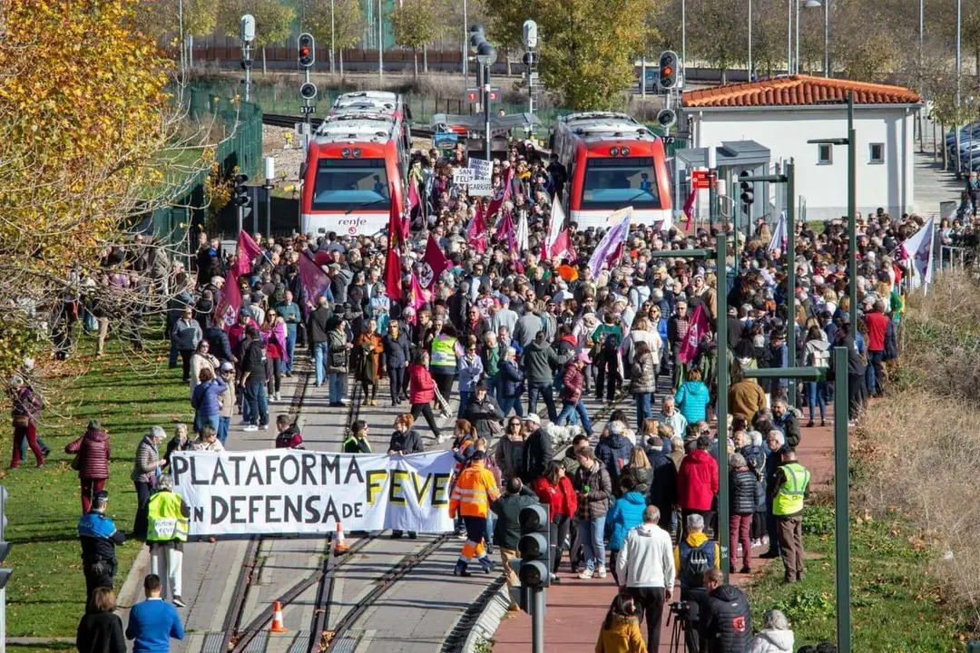 Una de las manifestaciones de protesta en defensa de Feve.