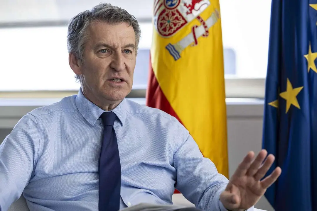El presidente del PP Alberto N&uacute;&ntilde;ez Feij&oacute;o, durante la entrevista concedida a Servimedia. Jorge Villa