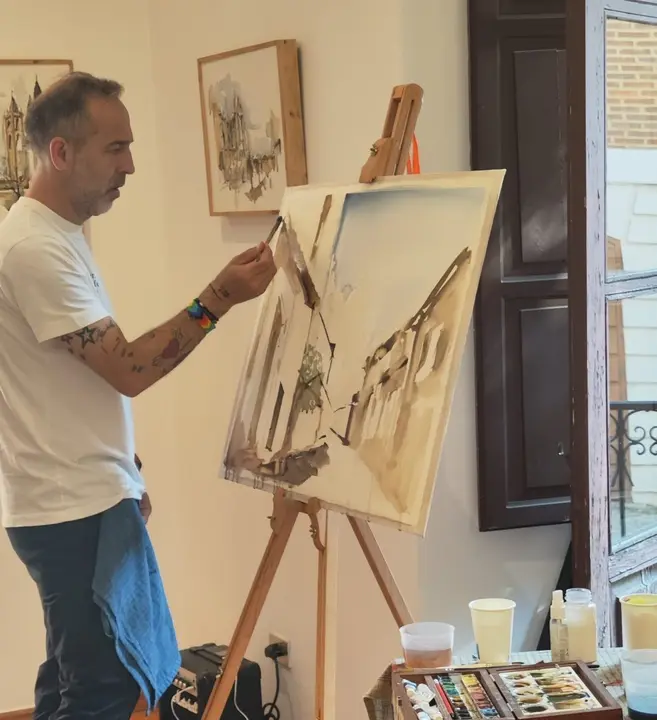 Gerardo Santos, muestra de acuarela en directo, Fundaci&oacute;n Vela Zanetti. 