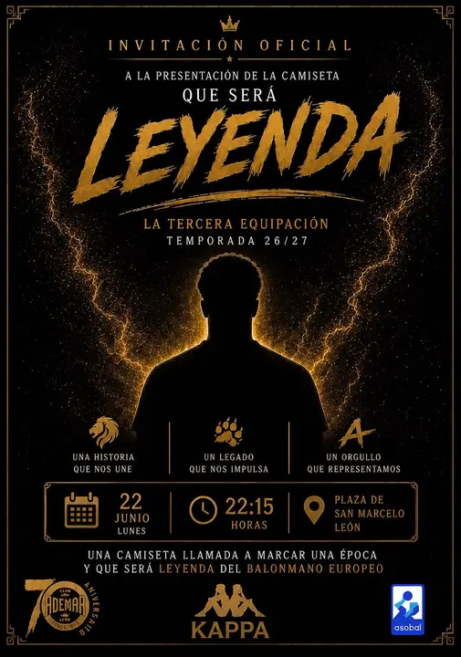 Cartel de presentaci&oacute;n de la nueva camiseta del Ademar 2026-2027