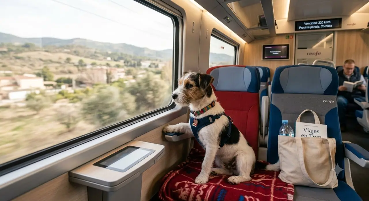 Perros en el tren. Imagen creada con IA