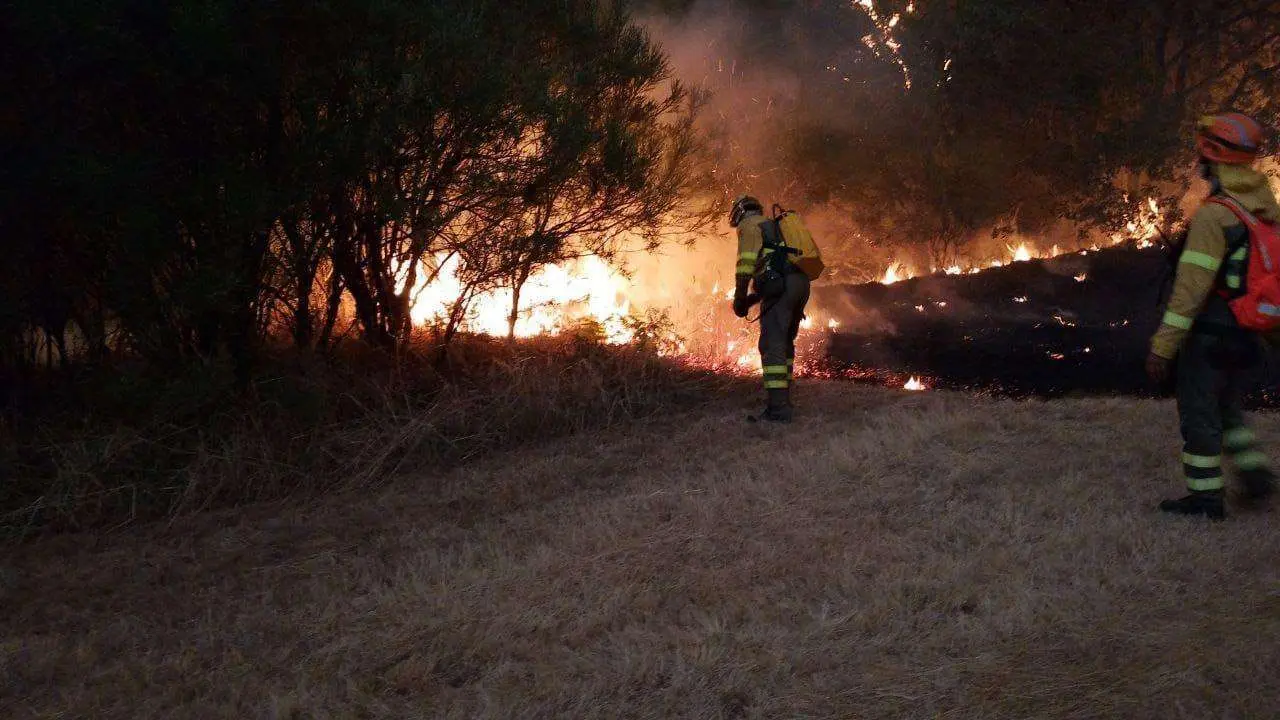 JCyL / ICAL. Miembros del servicio de Medio Ambiente de la Junta ejecutan cortafuegos en el incendio entre Zamora y Ourense