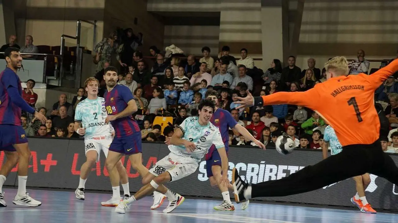 Partido entre el Abanca Ademar y el FC Barcelona. Fotograf&iacute;a: a.mproducciones