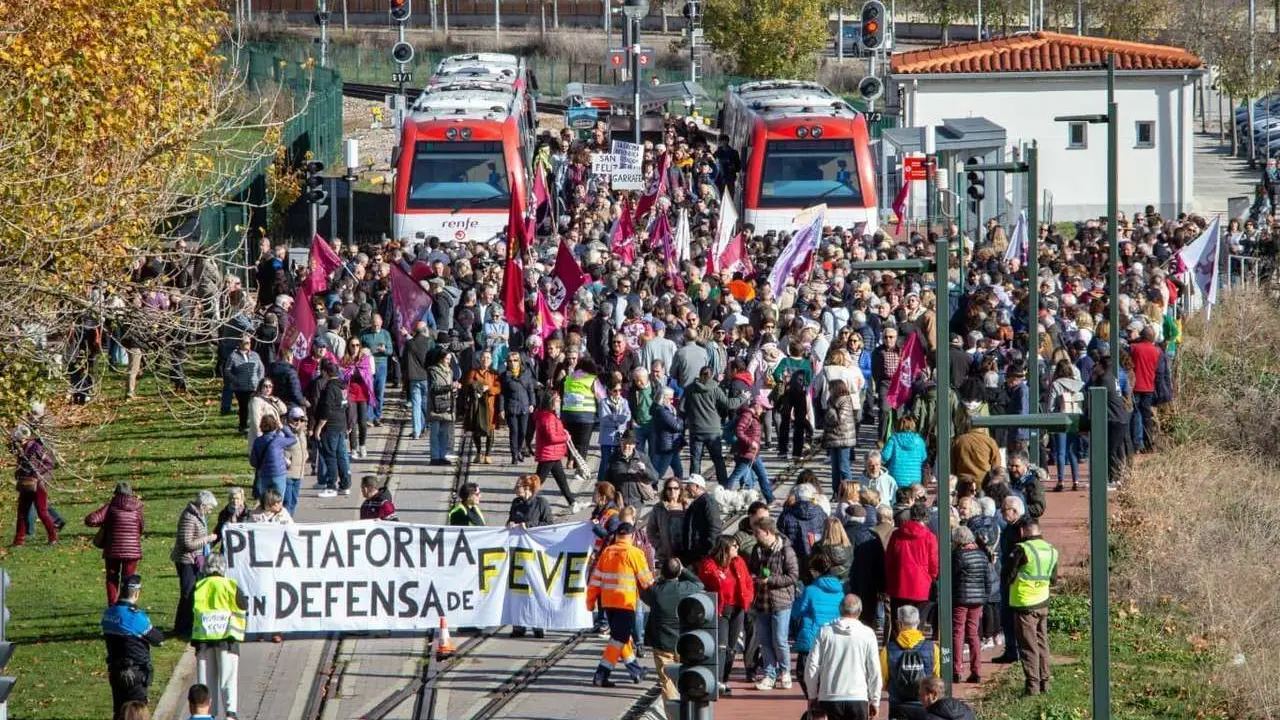 Una de las manifestaciones de protesta en defensa de Feve.