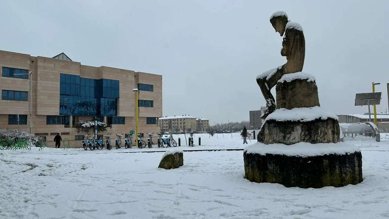 Nieve en el Campus de la ULE esta semana. 
