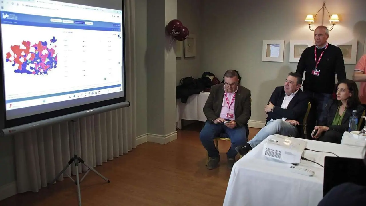 La c&uacute;pula de UPL sigue los primeros resultados de las elecciones. Peio Garc&iacute;a