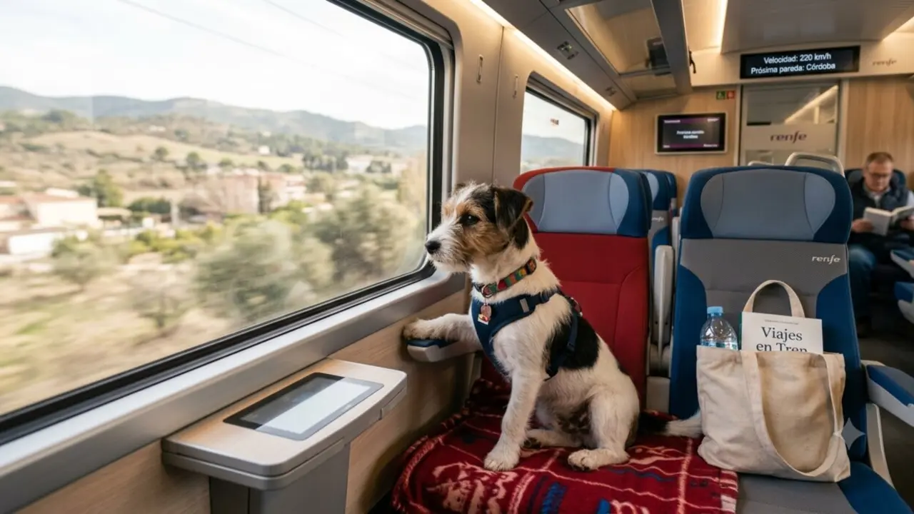 Perros en el tren. Imagen creada con IA